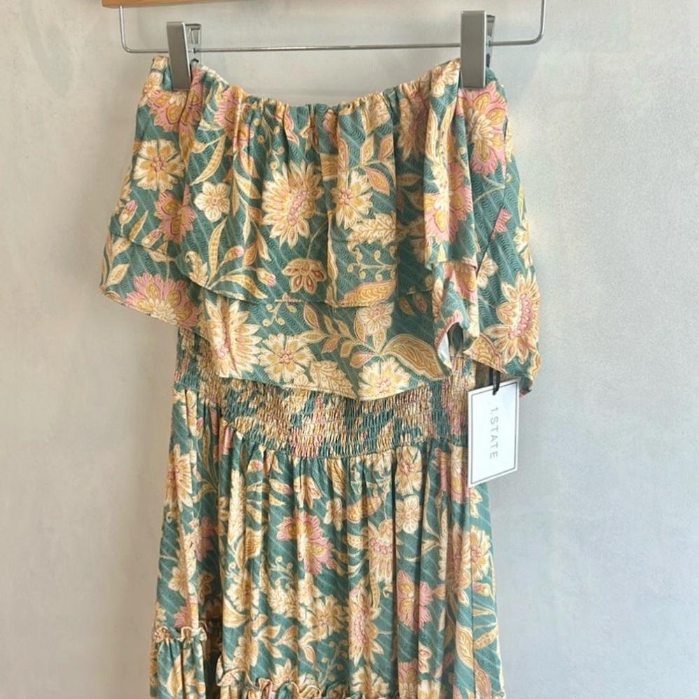 1. State  Floral-Print Strapless Ruffle-Tiered Midi Dress - Picture 3 of 13